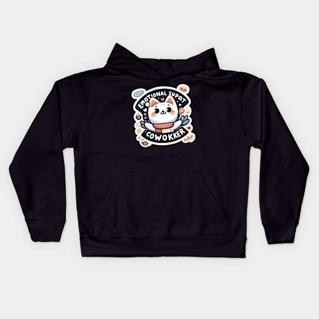 Emotional Support Coworker Kitty Cat Kids Hoodie by DesignByKev